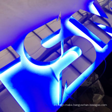 Outdoor stainless steel mirror backlit led channel letter sign 3d backlit letter sign